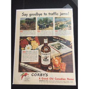 1946 Goodbye To Traffic Jams Vintage Corby's Blended Whiskey Print-Ad Reserve